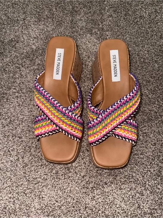 Steve Madden Shoes - Steve Madden Multicolor Braided Wedge Mules with Tan Footbed